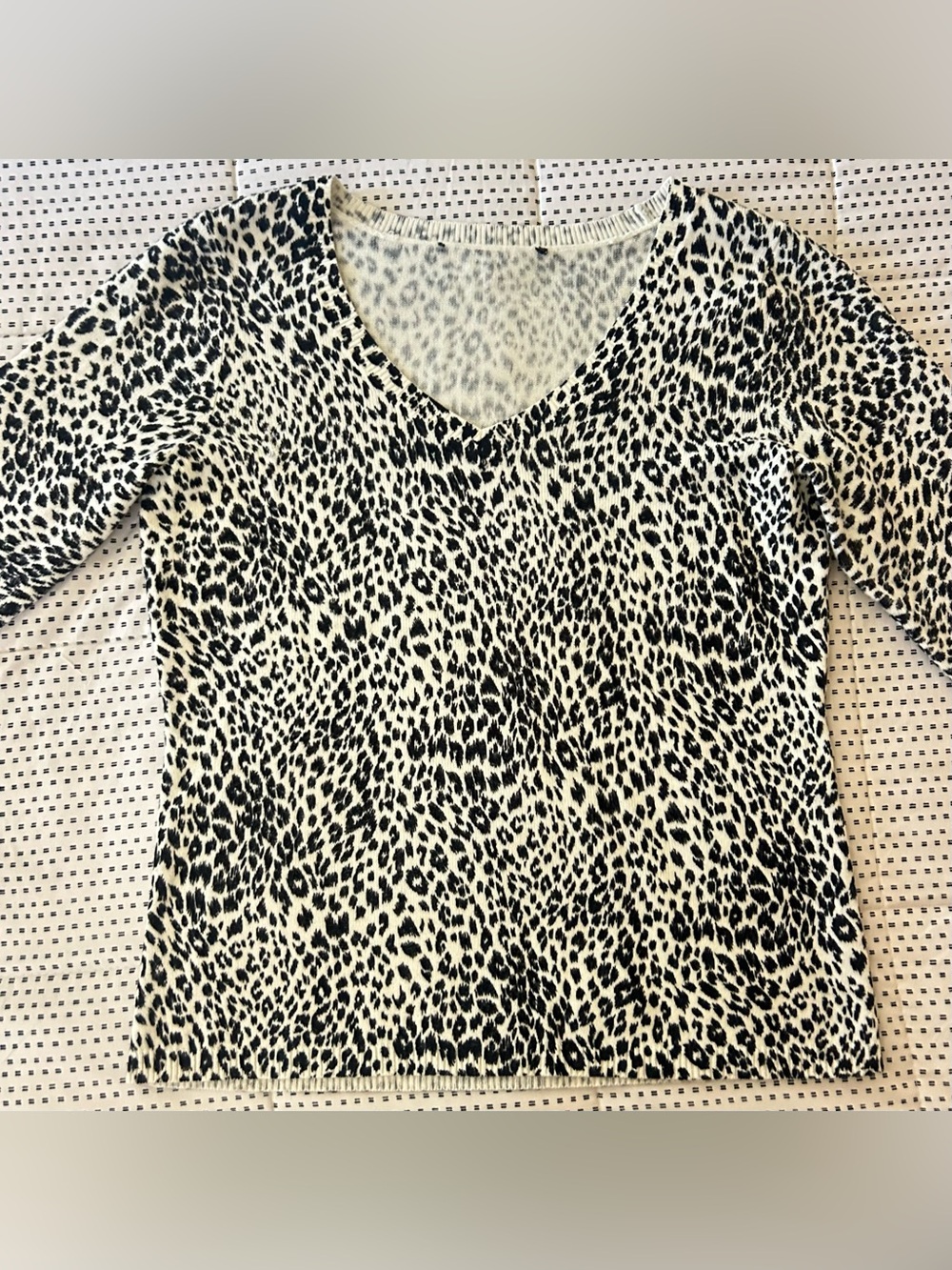 Black and White Leopard Print V-Neck Sweater